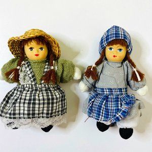 Vintage Springford 5" Shelf Sitter Dolls Porcelain Faces, Outfits, Hats Ex. Cond